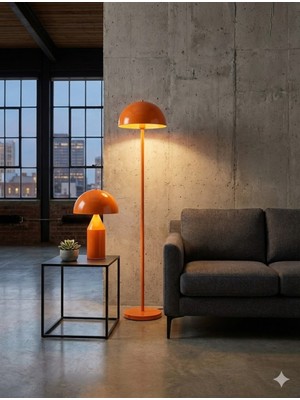 Normadia Turuncu Modern Metal Lambader, Retro Tarz Ayaklı LED Ampul Uyumlu