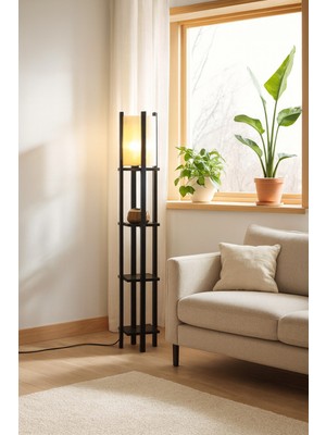 Normadia Şık Metal Gövdeli Raflı Ayaklı Lambader, Modern ve Zarif Tasarım