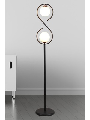 Normadia Modern Siyah Bakır Lambader, Beyaz Cam Detaylı, Şık ve Zarif Aydınlatma