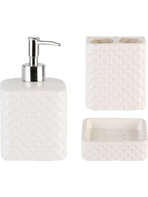 Es Dekor Vivyen 2'li Banyo Set Sıvı Katı Sabunluk Gümüş Basmalı