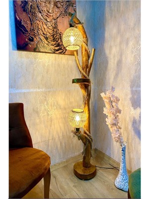 Normadia Doğal Ahşap Ağaç Lambader, Yalıkavak Serisi, 145-150 Cm, Şık Tasarım