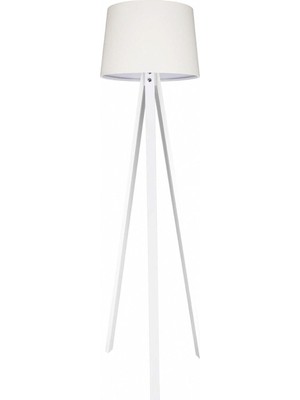 Normadia Şık Ahşap 3 Ayaklı Tripod Lambader, Konik Abajur ve Kumaş Başlık