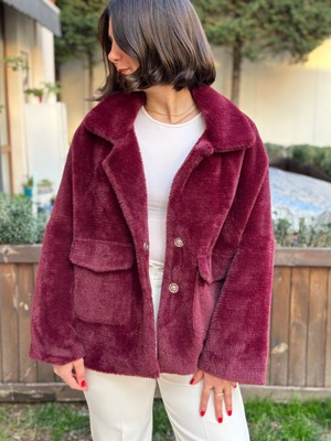 Kadın Torba Cepli Peluş Ceket Mont Kaban