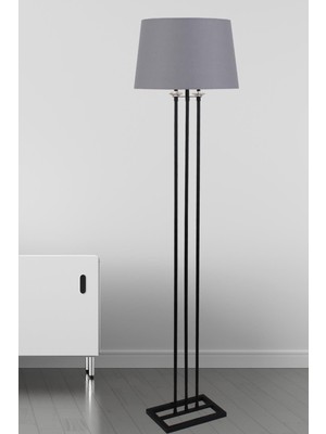 Normadia Şık Gri Konik Lambader, Siyah Taşlı Oturma Odası Için Şıklık ve Konfor