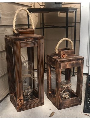 Normadia Kahverengi Ahşap Dekoratif Fener Mumluk Seti 2'li, Şık ve Doğal Tasarım