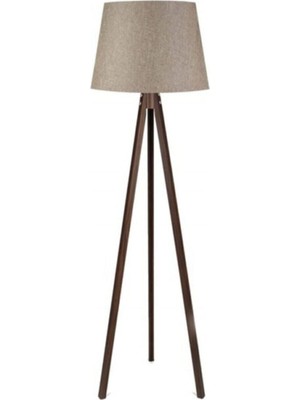 Normadia Şık Ahşap Tripod Lambader, Bej Kumaş Abajur, Üç Ayaklı Modern Tasarım