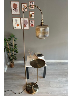 Normadia Modern Bal Rengi Cam Lambader, Metal Oturma Odası Zemin Lambası