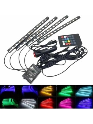 Tiklad Araç Içi Ayak Altı 12'li Şerit LED Işık Uzaktan Kumandalı Rgb Işıklı Ses ve Müziğe Duyarlı