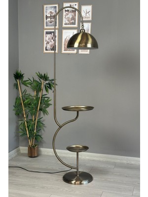 Normadia Modern Eskitme Çift Sehpalı Metal Lambader, Hareketli Başlık, Sarmal Gövde