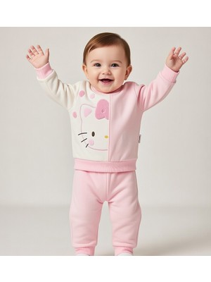 BABYHİ BABY Nakışlı Kedi Figürlü Pastel Kız Bebek 2’li Takım