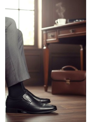 Enoch Hakiki Deri Siyah Ortopedik Bağcıksız Modern Klasik Erkek Ayakkabı