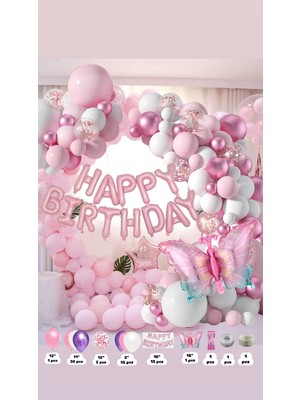 Partyy Bag Kelebek Temalı Pembe Doğum Günü Balon Seti