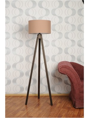Normadia Şık 3 Ayaklı Tripod Lambader Abajur Kumaş Başlık - Cappucino
