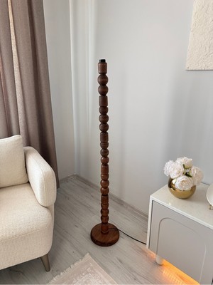 Normadia Şık Ahşap Lüx Lambader, Ceviz Renk, 7 Kapaklı, Modern Tasarım