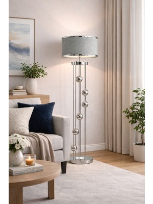 Normadia Açık Yeşil Krom Silindirik Modern Lambader, Şık ve Zarif Aydınlatma