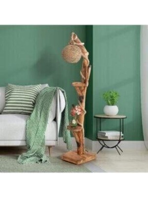 Normadia Modern Ahşap Ağaç Lambader, 150-155 Cm, Şık ve Doğal Köşe Aydınlatması