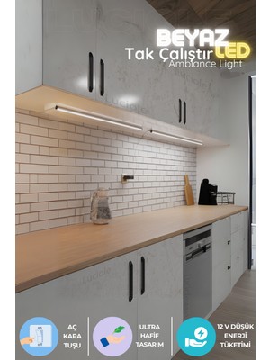 Normadia Mutfak Tezgah Altı LED Işık Bar, Beyaz, 1m, Yapışkanlı, Açık/kapalı Kontrollü