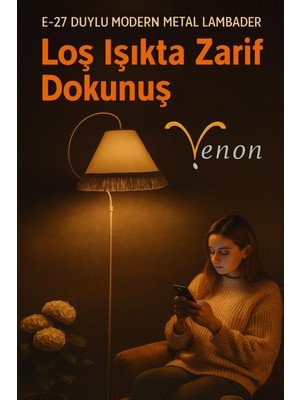 Normadia Şık Çise Metal Lambader, Krem Sarı Abajur, Salon ve Köşe Aydınlatması