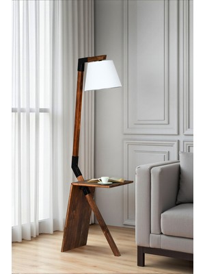 Normadia Modern Kahverengi Sehpa ve Siyah Başlıklı Şık Lambader Seti