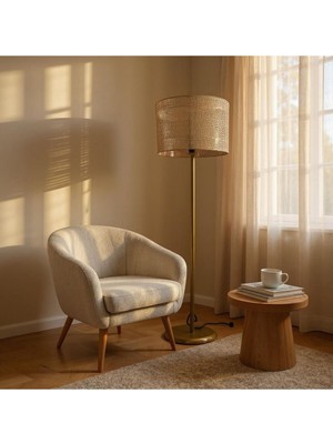 Normadia Gold Ayaklı Rattan Silindir Lambader, Modern ve Şık Tasarım