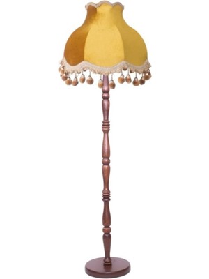 Normadia Vintage Tarzda Hardal Renkli Kadife Kaplı Ahşap Ayaklı Lambader