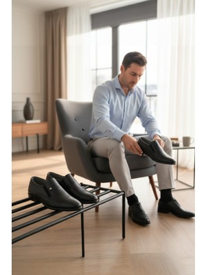 Enoch Hakiki Deri Siyah Ortopedik Lazer Delik Işlemeli Erkek Baba Ayakkabı