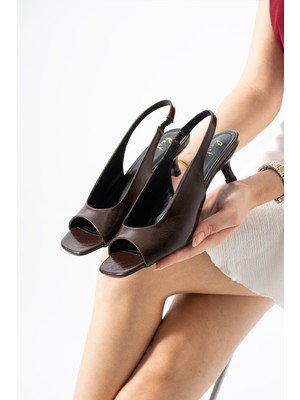 Best Cover Elvına Kadın Açık Burun Slingback Ince Topuklu Ayakkabı