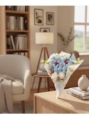 Kamira Mavi Tavşan Peluş Buket – Sevimli Özel Tasarım Hediyelik Buket