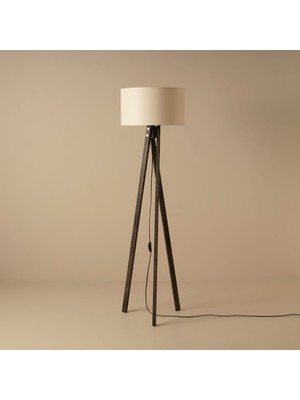 Normadia Modern Ahşap Lambader, Krem ve Siyah Renk, 40X40X125 cm