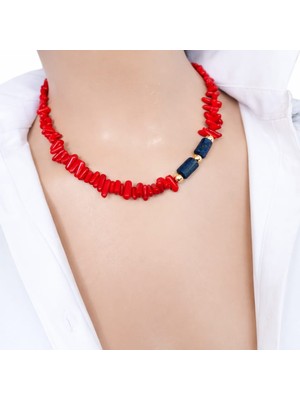 Sinem Şanlı Atelier Diş Mercan Lapis Lazuli Altın Kaplama Doğal Taş Kolye Renk Seçenekli