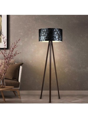 Normadia Şık Siyah Çiçek Desenli Dekoratif Lambader, Modern Ev Aksesuarı