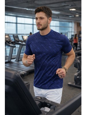 Erkek Lacivert Desenli Spor Tişört