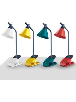 Skygo Masa Üstü Şarjlı Lamba Kıskaçlı Özel Tasarım Koni Kablolu Gece Masa Lambası Dokunmatik 3 Farklı LED Işıklı Kitap Okuma Işığı YS580 Kırmızı Renk (Kırmızı)