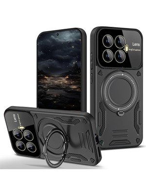 M.TK Moveteck Xiaomi Mi 15T Pro Kılıf Magsafe Dönebilen Halkalı Standlı Gold Detaylı Tam Kamera Lensli Korumalı Military Tank Kapak