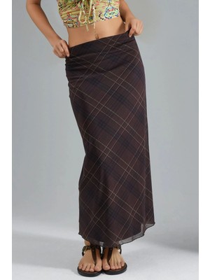 Hiccup Kadınlar BUSEM Mid Waist Patterned Maxi Skirt Kahve Kahvesi
