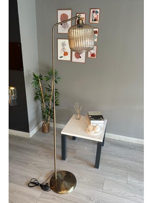 Normadia Modern Renkli Cam Lambader, Metal Oturma ve Çalışma Odası Zemin Lambası