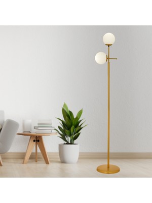 Normadia Modern Beyaz Camlı Gold Oturma Odası Lambader, Şık Tasarım