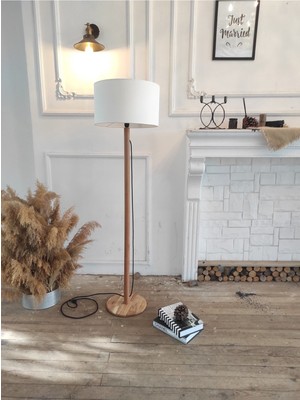 Normadia Modern Ahşap Krem Başlıklı Şık Lambader, Ev ve Ofis Dekoru