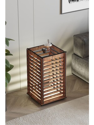 Normadia Şık Ceviz Renkli Modern Sehpa ve Lambader Takımı