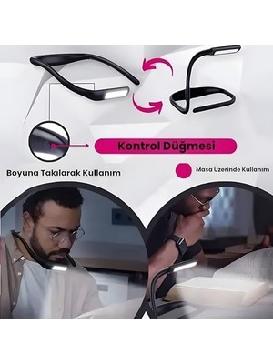 Skygo Boyundan Asmalı LED Okuma Lambası, 3 Renk Işık, 15 Mod, 1800 Mah Şarjlı, 270° Ayarlanabilir, Kademesiz Parlaklık, Kitap ve Masa Lambası