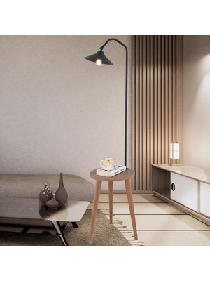 Normadia Modern Siyah Ahşap Ayaklı Abajur, Şık ve Fonksiyonel Aydınlatma