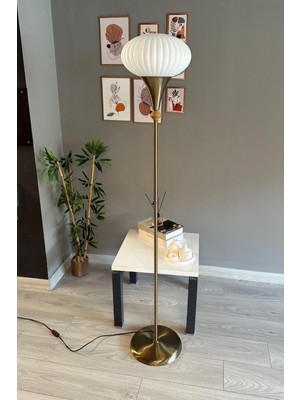 Normadia Modern Beyaz Cam Q Lambader, Dekoratif Metal Zemin Lambası