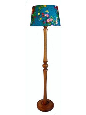 Normadia El Yapımı Mavi Açık Ceviz Masif Ayaklı Lambader