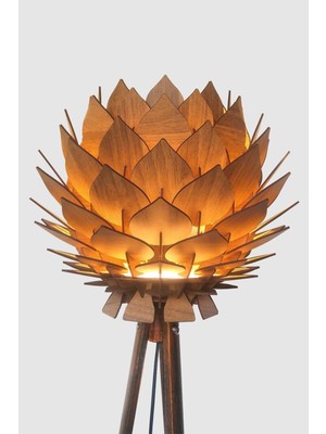 Normadia Şapkası Tasarımlı Dekoratif Lambader Avize Abajur, Ceviz Renk