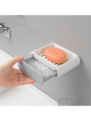 Skygo 2 Adet Su Hazneli Katı Sabunluk Seti – Duvara Yapışan, Çekmeceli Drenaj Tasarım – Banyo & Mutfak Kullanımı, Kaydırmaz ve Kolay Temizlenebilir