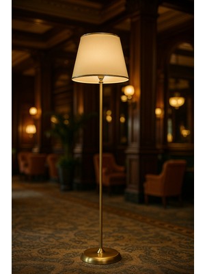 Normadia Şık Eskitme Metal Lambader, Krem ve Gold Detaylı, Modern Aydınlatma