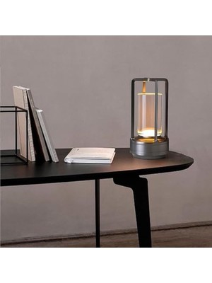 Skygo Şarjlı Masa Lambası Dimmerli Dekoratif Vegas Dokunmatik Metal Restoran Cafe Lambası Dokunarak Değiştirilebilir Üç Renk Işık Modu (Metalik Gri)