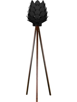 Normadia Şık Kozalak Lambader, Ahşap Abajur, Büyük Boy, Siyah ve Kahve Detaylar