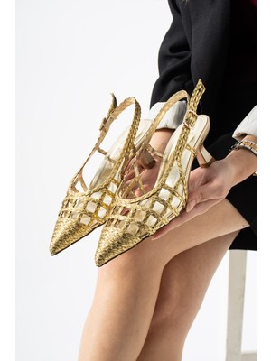 Best Cover Arvıa Kadın Sivri Burun Slingback Örgü Detaylı Ince Topuklu Ayakkabı