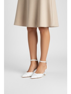 Solmaz Solly Bilekten Bağlı Beyaz Kadın Topuklu Ayakkabı